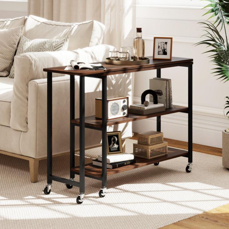 Hivvago Patented Large 360-Degree Free Rotating Sofa Side Table with Wheels and Storage Shelf