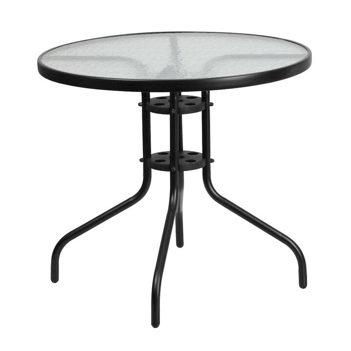 Flash Furniture 31.5'' Round Tempered Glass Metal Table