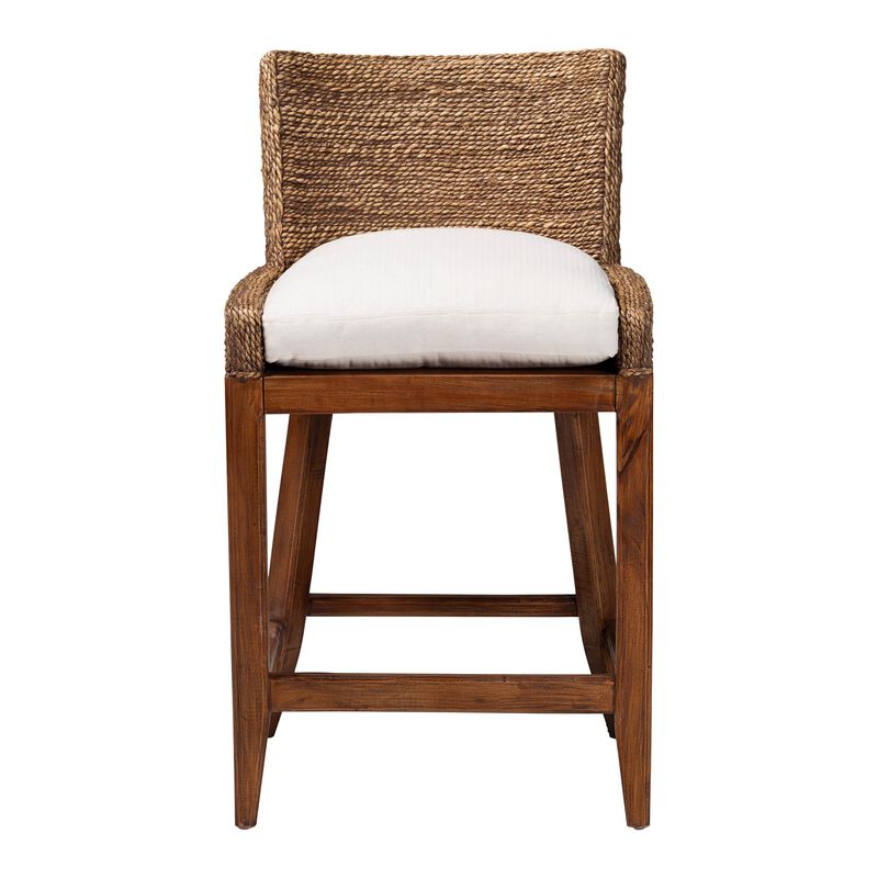 bali & pari Ridley Seagrass Counter Stool with Mahogany Wood Frame - Coastal Seating with Woven Square Back and Cushioned Seat for Kitchen Island or Breakfast Bar image number 2
