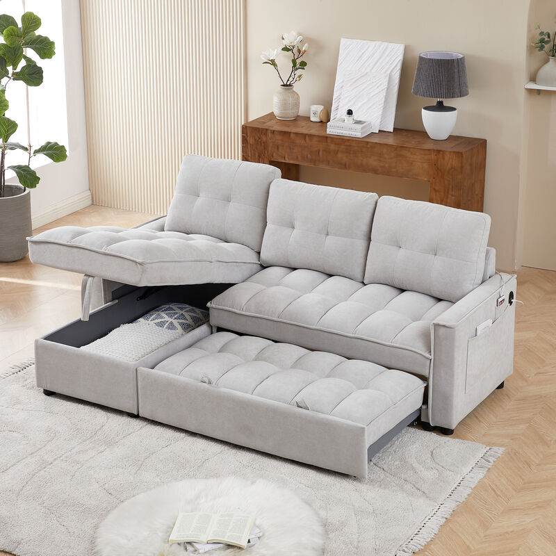 Merax L-Shaped Sectional Sofa with Arm Side Organizer Pocket Features image number 2