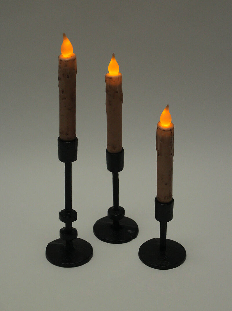 Set of 3 Mid-Century Modern Style Black Cast Iron Metal Taper Candle Holder image number 2