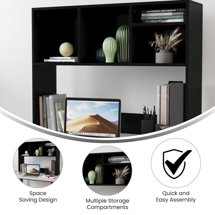 Flash Furniture Lotus Desktop Bookshelf Storage Organizer with Multiple Cubbies in Black