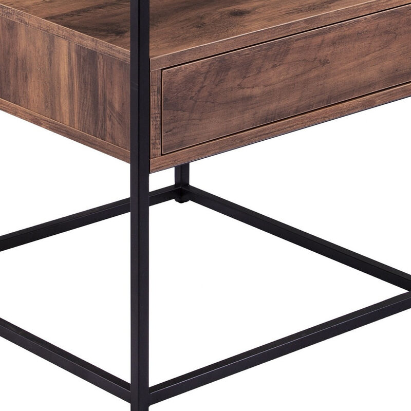 Hivvago 22 Inch Black Glass And Iron Square End Table With Drawer With Shelf