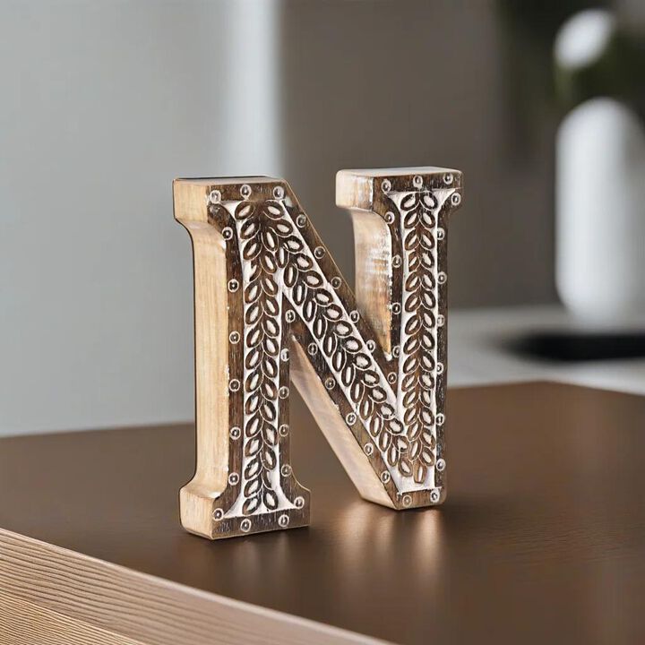Vintage Natural Handmade Eco-Friendly "N" Alphabet Letter Block For Wall Mount & Table Top Décor