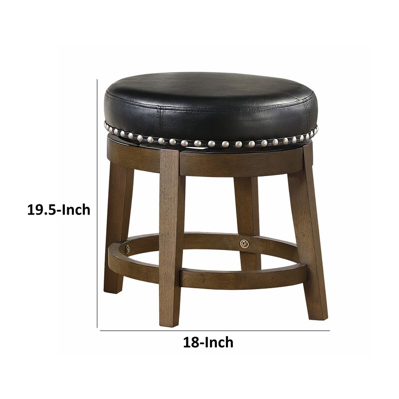 Bara 20 Inch Swivel Dining Stool, Round Faux Leather, Brown, Set of 2