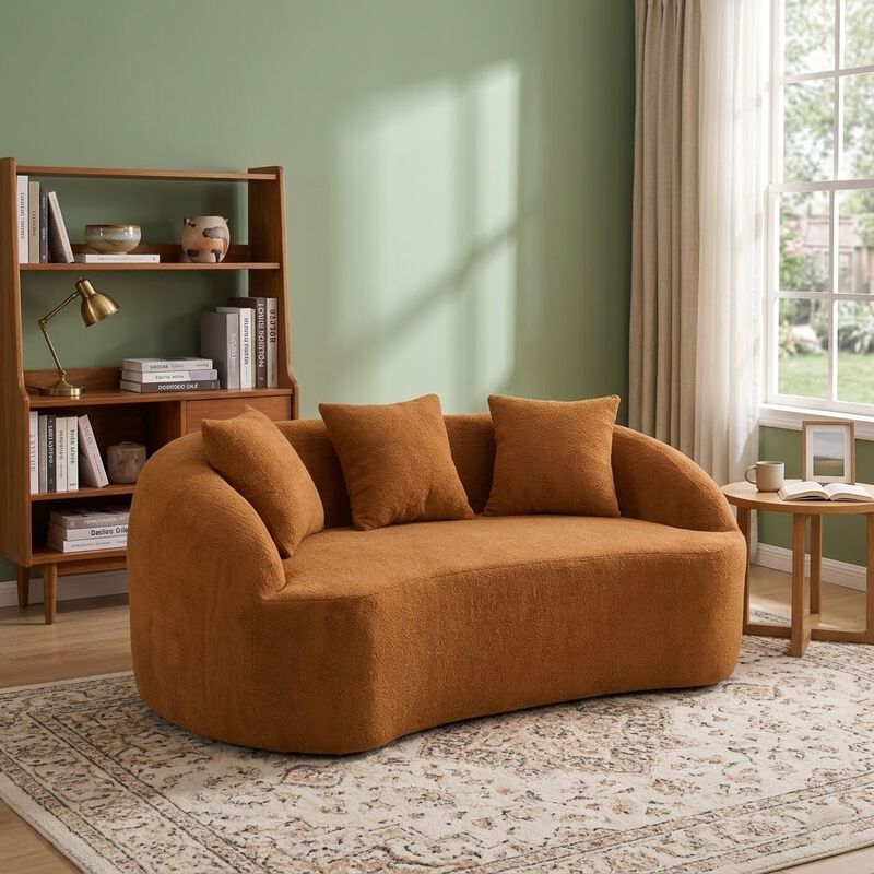Whisen 65" Chenille Loveseat, 2-Seat Modular Sofa with 3 Pillows for Living Room, Apartment, Office image number 2