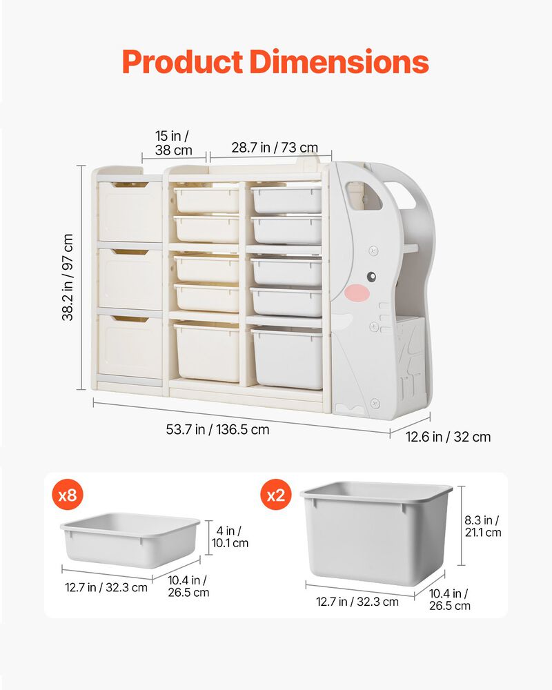 Kids Cubby Storage – 4-Tier Elephant Organizer with 10 Plastic Bins for Nursery & Bedroom