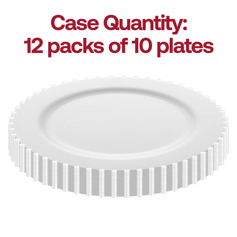 10" White Pearl String Round Plastic Dinner Plates (120 Plates) image number 3