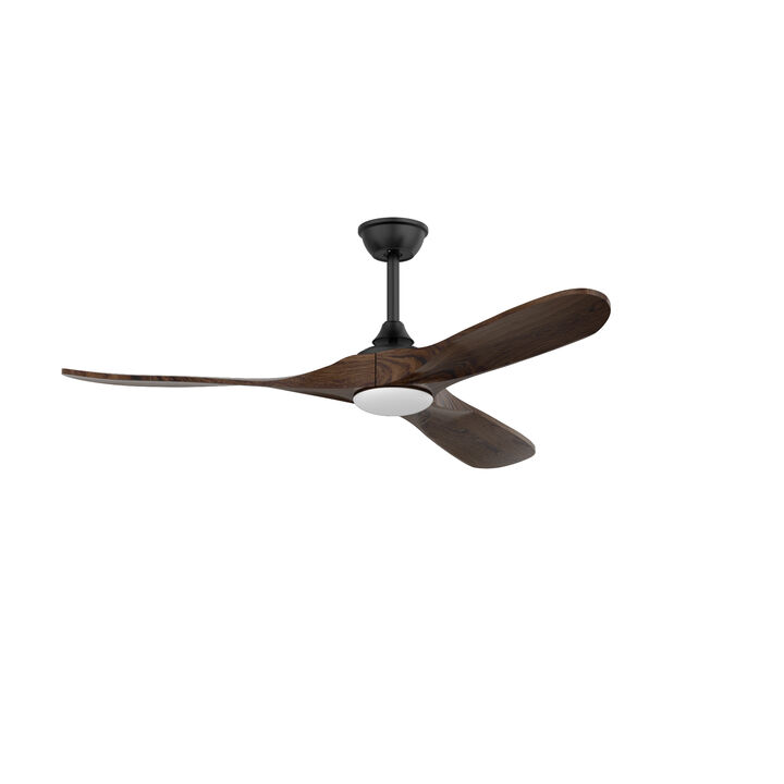 60 in. Integrated LED Indoor Brown Wood Ceiling Fan with Light Kit, 3 Wood Blades, Remote Control, 6-Speed Adjustable