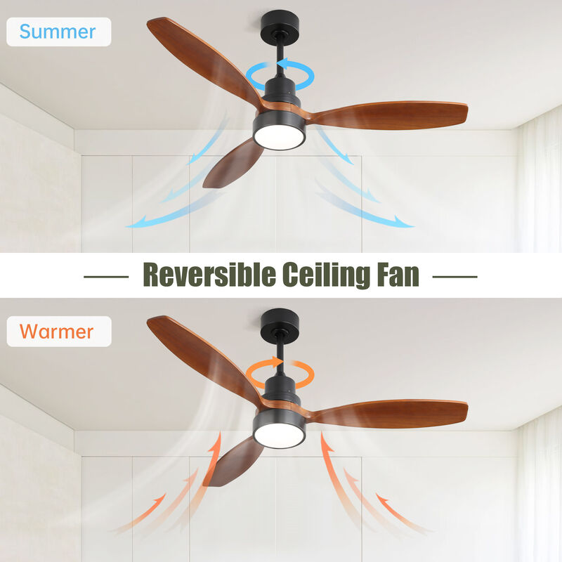 52 Inch Wooden Led Light Ceiling Fan With 3 Solid Wood Blades Remote Control Reversible DC Motor image number 5