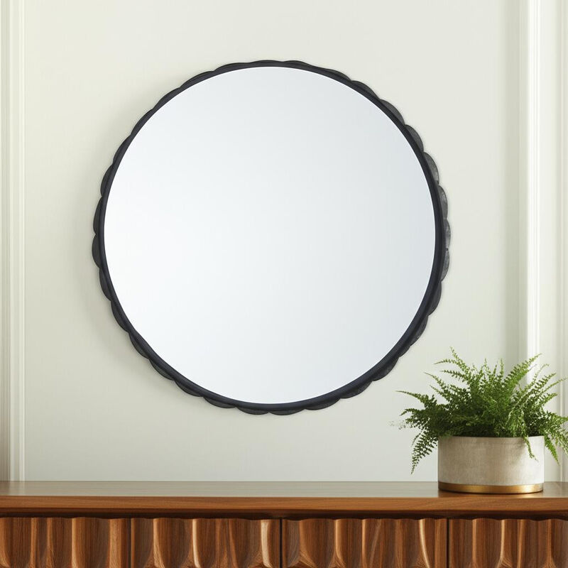 HomeRoots 30" Black Metal Scalloped Framed Accent Mirror image number 1