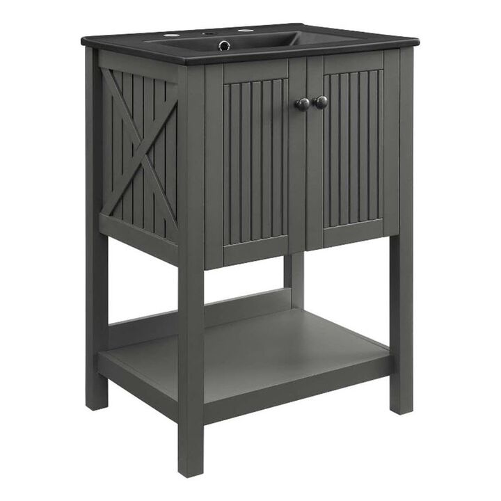 Modway Steam Bathroom Vanity Cabinet, 24" with Black Sink, Grey