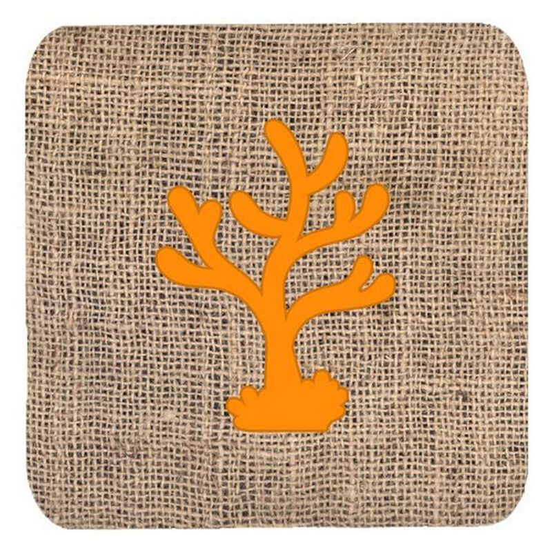 Caroline's Treasures BB1101-BL-OR-FC Coral Burlap and Orange Foam Coasters (Set of 4), 3.5 H x 3.5 W, Multicolor