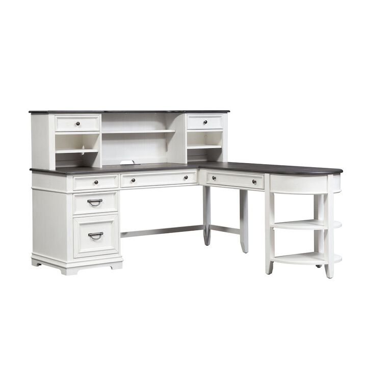 L Shaped Desk Set In White With Charcoal Top For Modern Office Spaces