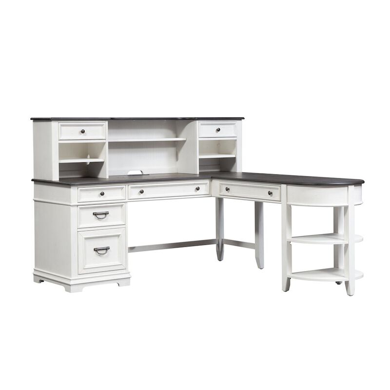 L Shaped Desk Set In White With Charcoal Top For Modern Office Spaces image number 0