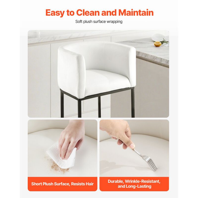 Bar Stool Set of 3 Counter Height Fabric Bar Chairs with Backrest for Kitchen Island-White image number 4