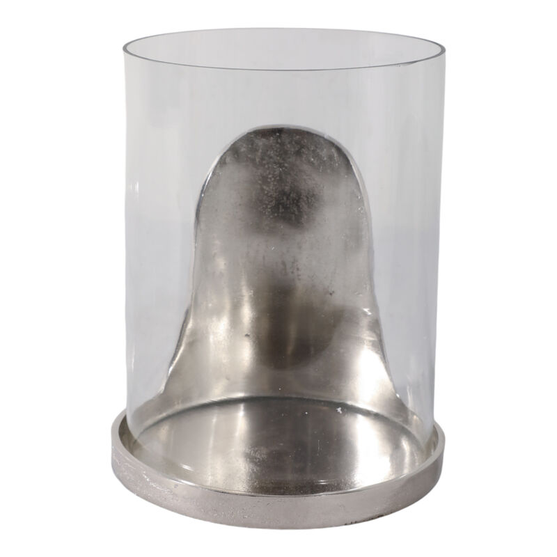8x7" Metal Base Hurricane Pillar Holder, Silver/ C image number 0