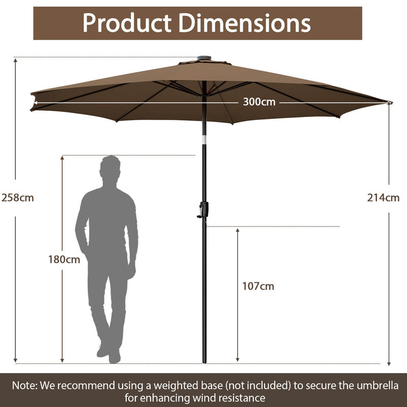 10-Foot Patio Umbrella with 112 Solar LED Lights and Crank Handle