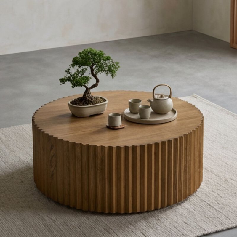 Reeded Walnut Round Coffee Table | OROA Modern Espana image number 7