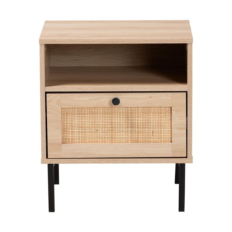 Baxton Studio Caterina Natural Brown Finished Wood and Natural Rattan 1 Door End Table image number 3