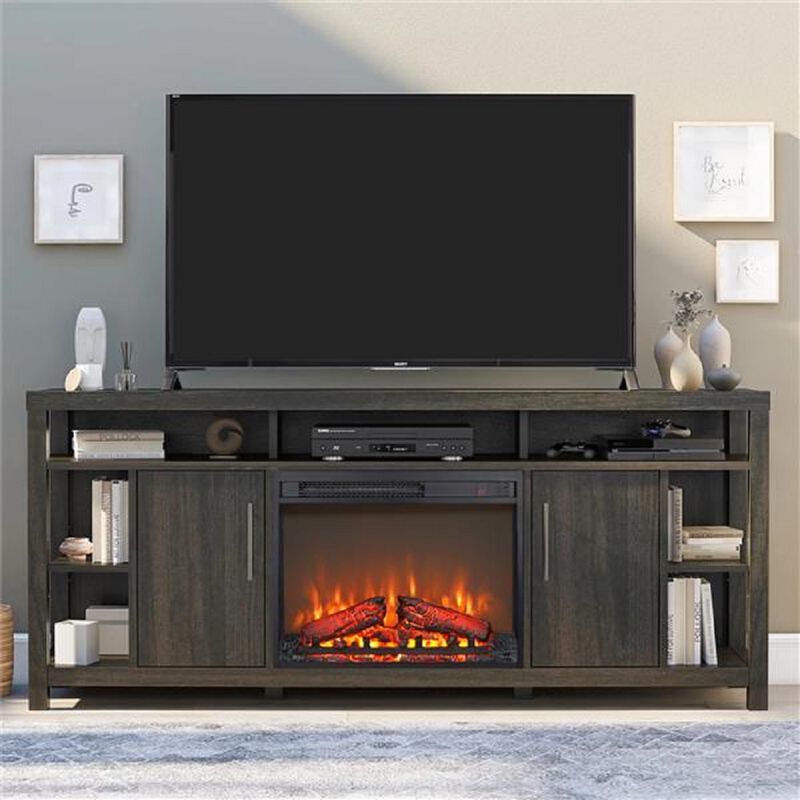 Slim Electric Fireplace Insert with Log Display and Adjustable Flame Settings