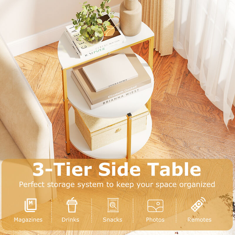 Round End Table with 3 Tier Storage Shelf for Bedroom and Small Spaces image number 5