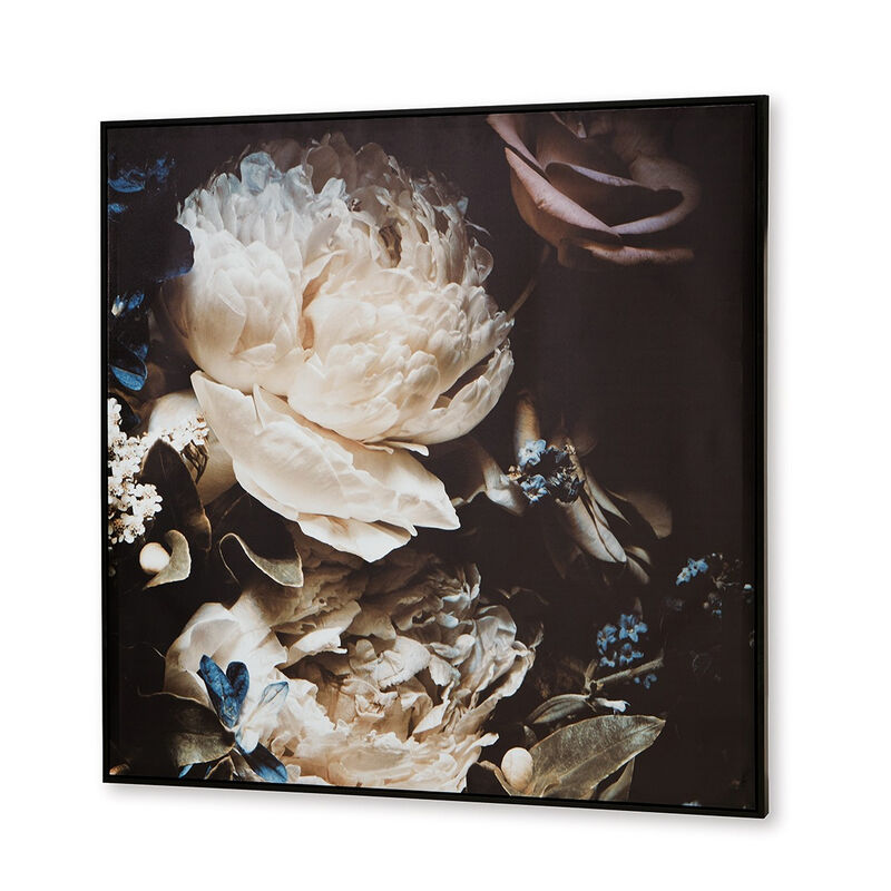 Cruz Floral Wall Art, 40x40 Framed Canvas, Beige, Brown, and Blue image number 1
