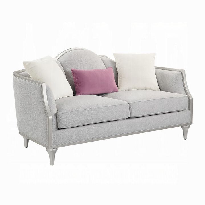 Kyna Loveseat, 3 Pillows, 66 Inch Champagne Wood Frame and Beige Linen - Benzara - Benzara