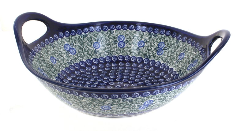 Blue Rose Polish Pottery Blue Tulip Deep Bowl with Handles