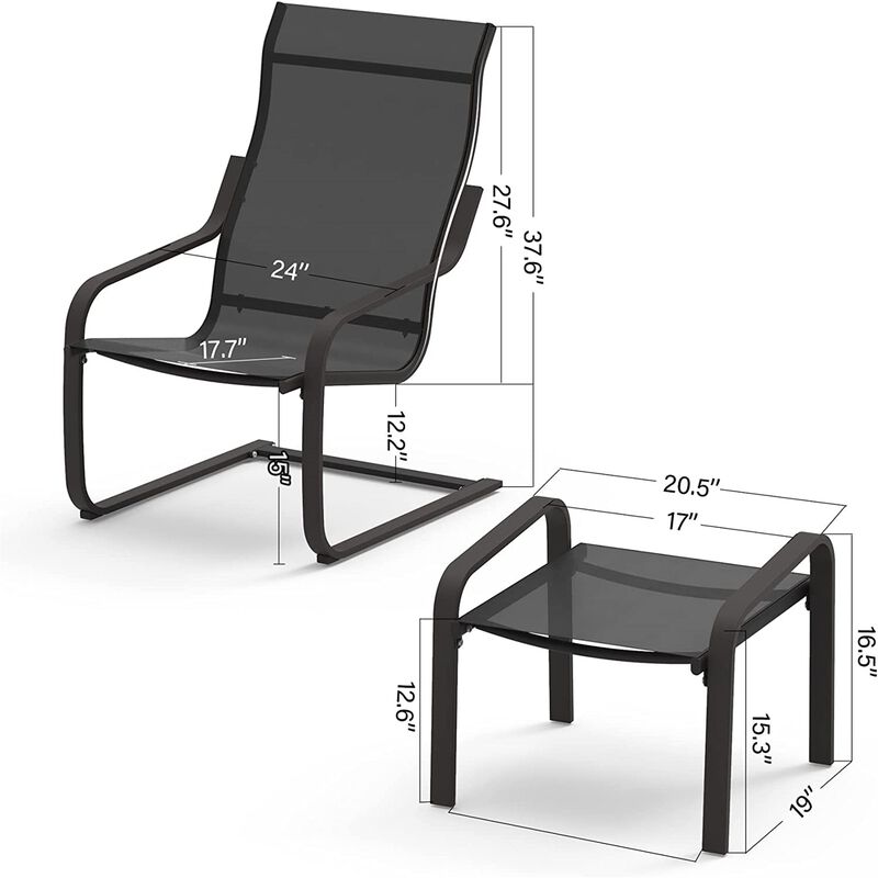 CLIHOME Outdoor Patio Spring Motion Armchair with Ottoman Footstool image number 2