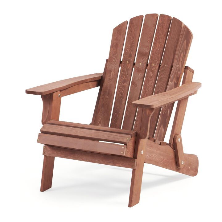 Outdoor Wooden Folding Adirondack Chair with BackRest&SeatBoard, Wood Patio Chair