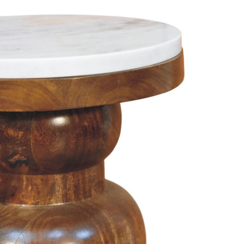 Artisan Furniture Solid Wood Marble Top Bulla Side Table White and Brown image number 3