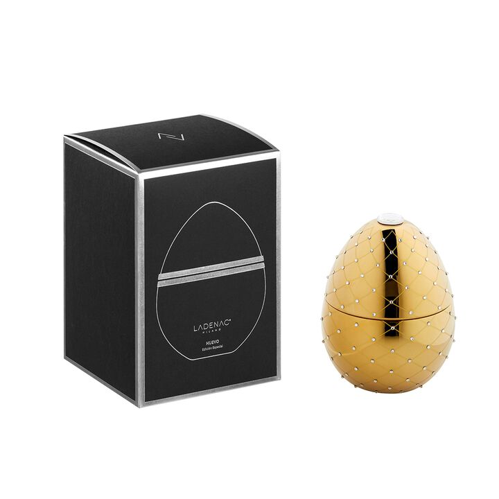 Candle in Ceramic Egg BOIS DE ROUSSIE 16 oz Gold with Crystals 6.5 diam. x 7.48 in
