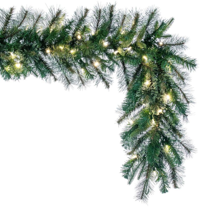 Vickerman 9' x 14" Cashmere Pine Artificial Christmas Garland with 240 PE/PVC Tips and 100 Warm White LED Mini Lights, Dura-Lit Technology, 120V AC, Heavy Duty Wire Frame for Shape Retention image number 1