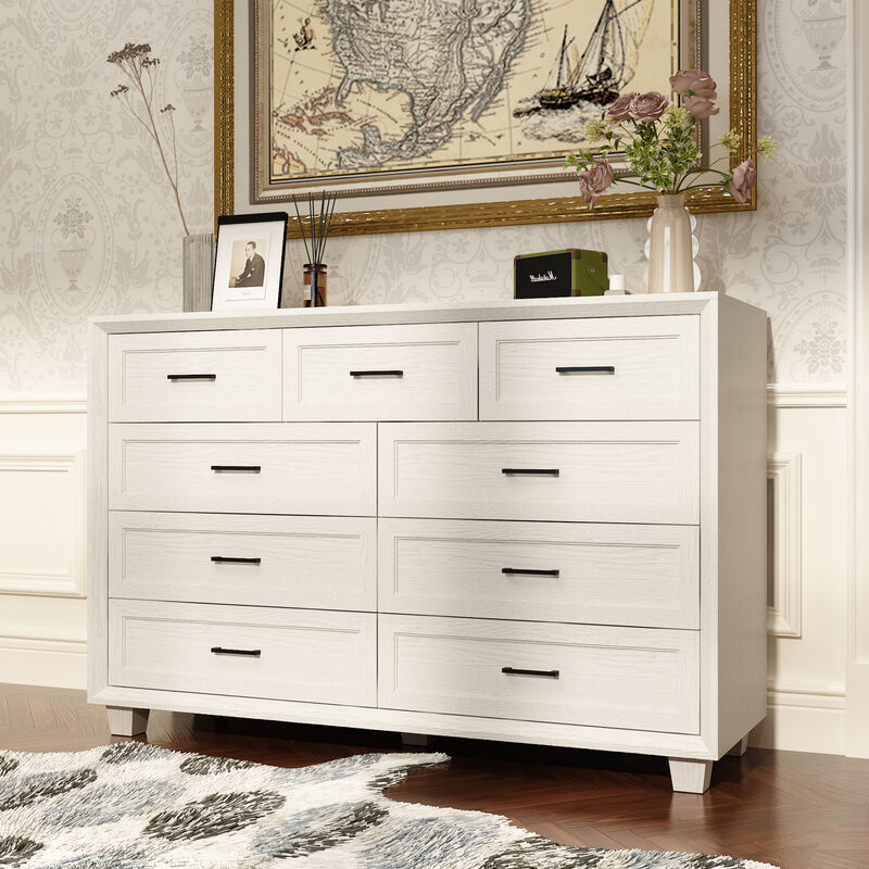 FUFU&GAGA White Wood Grain Storage Cabinet with Beveled Edge & Thickened Design, 9-Drawer Organizer, for Living Room , 60 in. W x 20.1 in. D x 39.8 in. H