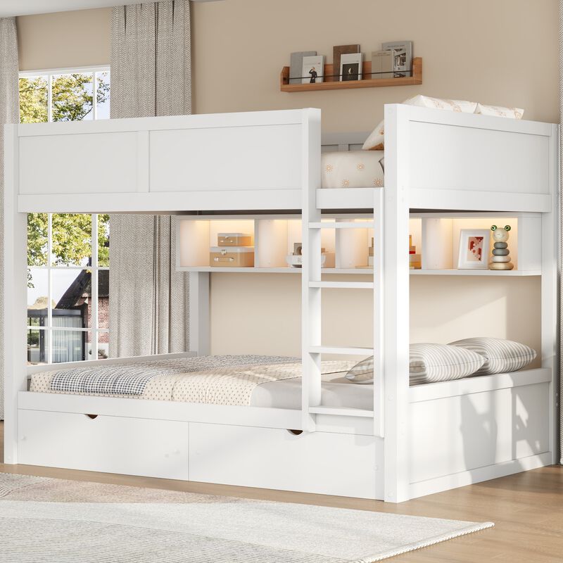 Merax Full XL over Full XL Wooden Bunk Bed with Side Storage Cabinets image number 2