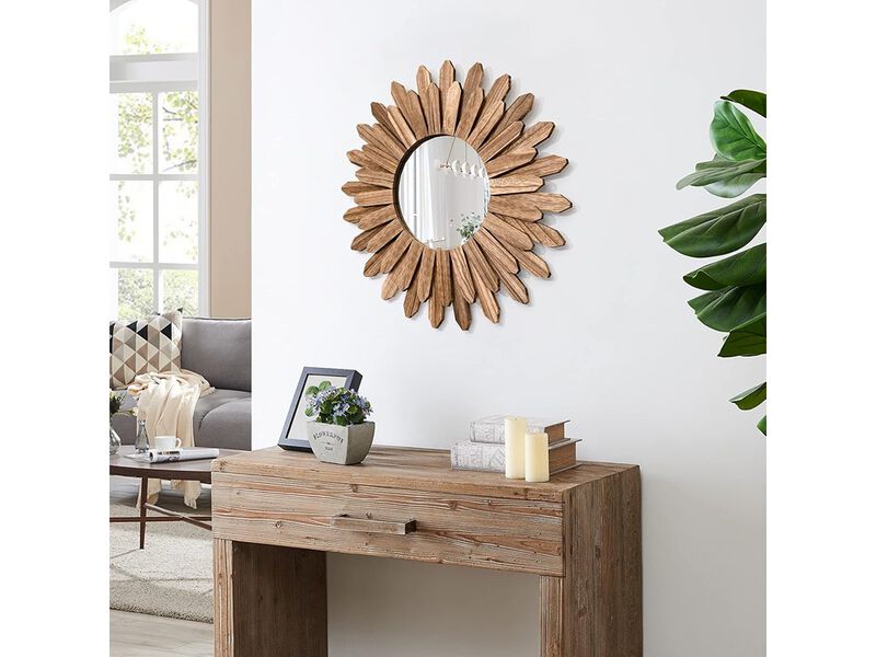 Honiway Mirror Wall Decor 21 inch Rustic Wood Boho Aesthetic Mirror.