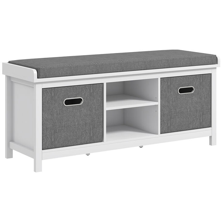 HOMCOM Storage Shoe Bench with Cushion, Fabric Drawers for Entryway, White