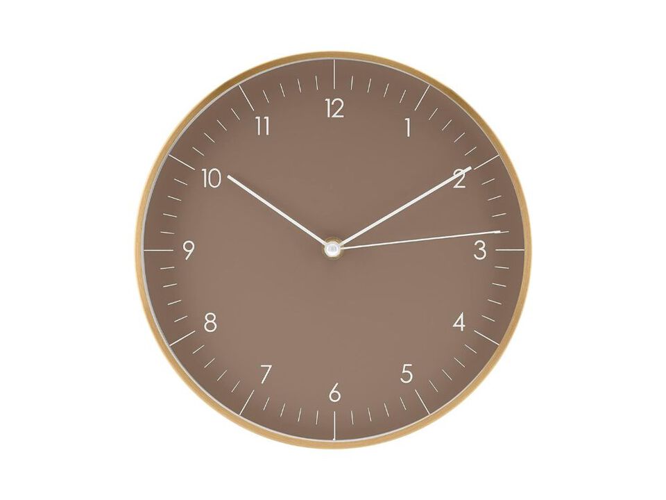 Scandinavian Wall Clock 10 Inch Silent Brown Gold Decor for Kitchen Living Room