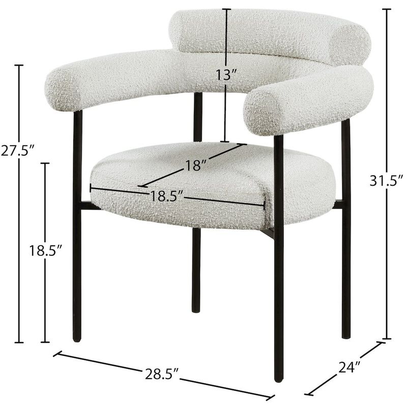 Meridian Furniture Blake Cream Boucle Fabric Dining Chair, Set of 2