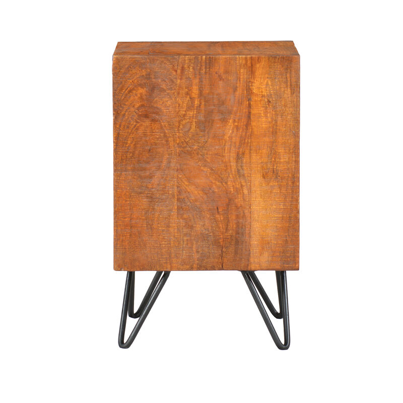 22 Inch Textured Cube Shape Wooden Nightstand with Angular Legs, Brown and Black image number 1
