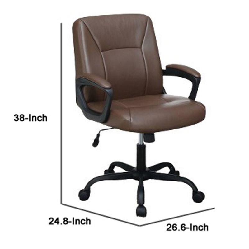 Office Chair with Curved Arms and Leatherette Upholstery, Brown-Benzara