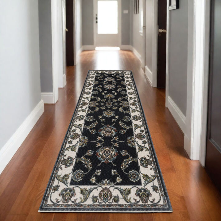 HomeRoots Oriental Runner Rug With Fringe