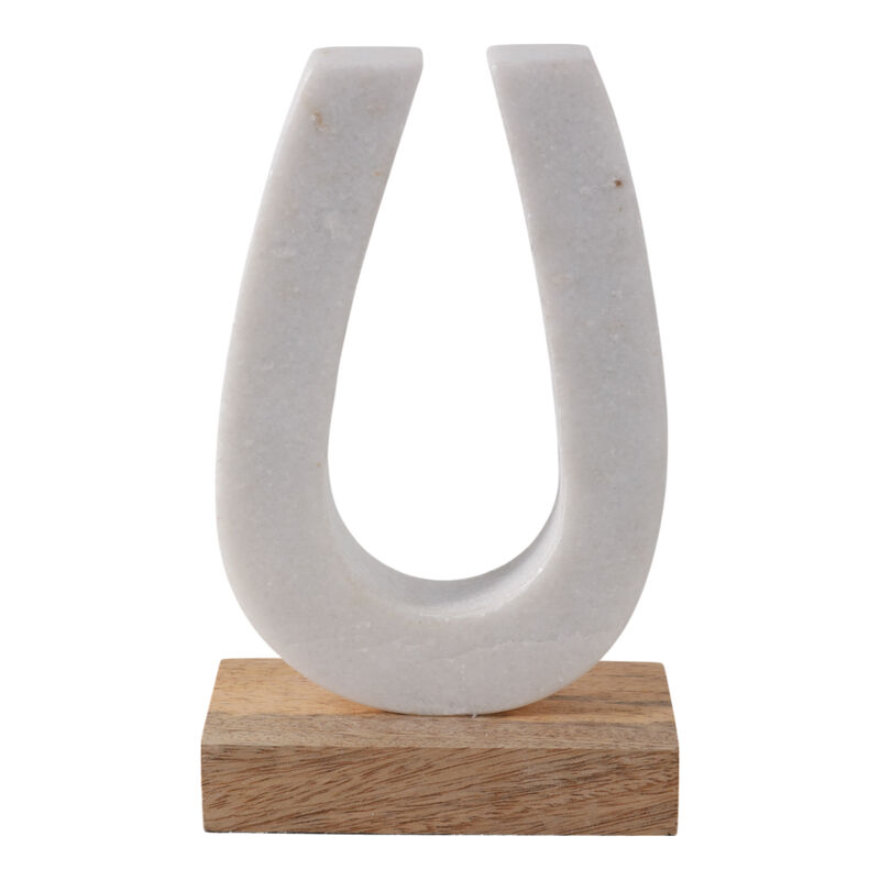 8x5" Marble Horseshoe On Wood Base, White/natural image number 3