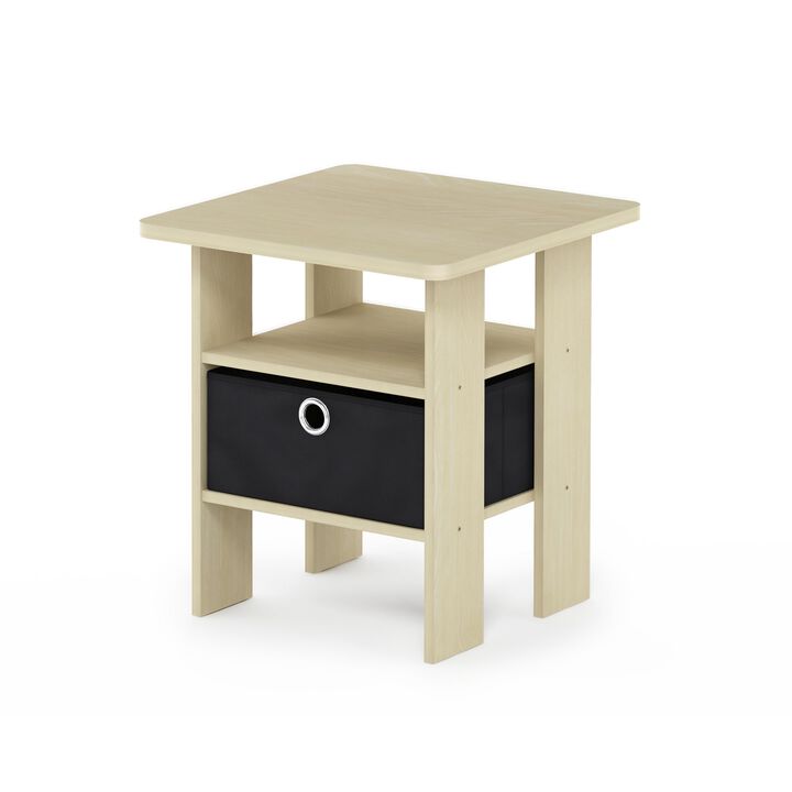 FurinnoFurinno Andrey End Table / Side Table / Night Stand / Bedside Table with Bin Drawer, Steam Beech/Black