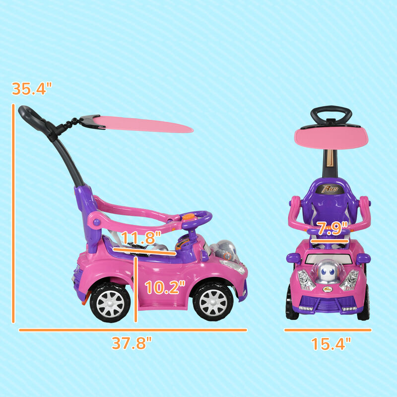 BreeBe 3 in 1 Push Car Sliding Car with Removable Handle, Music, Horn, Canopy, Safety Guardrail image number 2