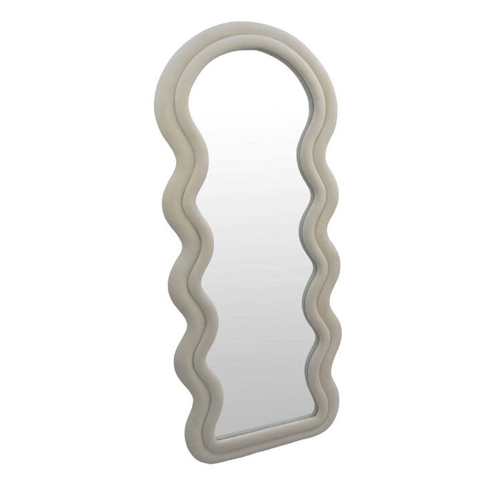Izy Floor Mirror, 63 Inch, Light Beige Wavy Abstract Frame, Wood