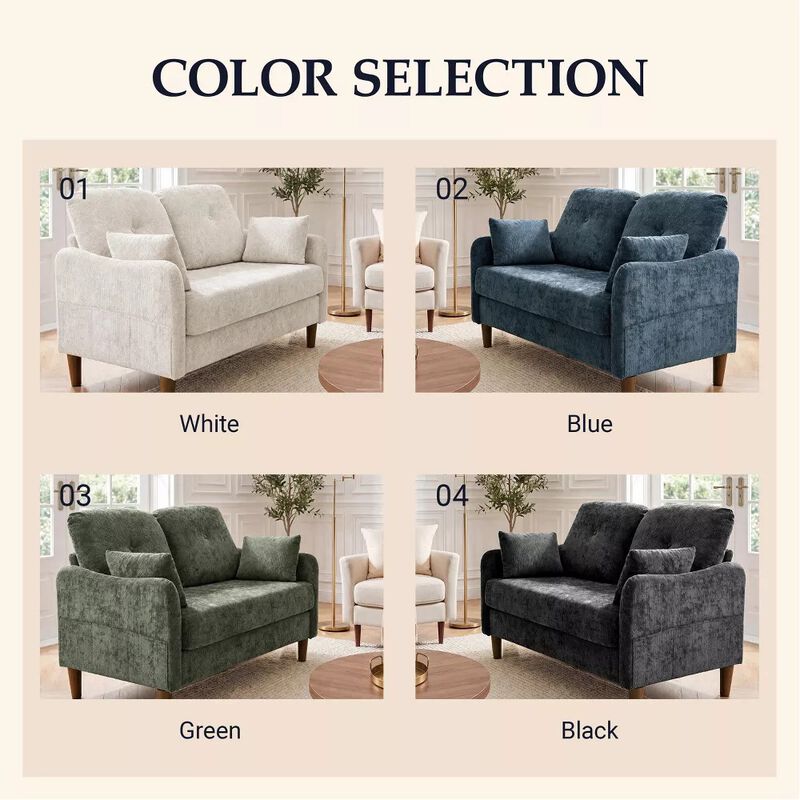 Vipbear 47" Chenille Loveseat Sofa, 2-Seater Small Couch with Deep Spring Seat, High Back Cushion image number 5