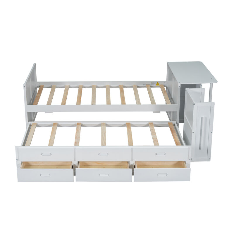 Merax Platform Bed with Desk and Storage Shelf