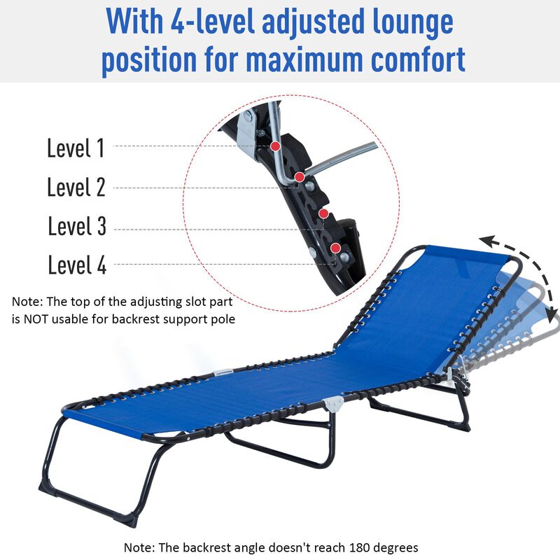 Outdoor Folding Chaise Lounge Chair Portable Reclining Garden Sun Lounger with 4-Position Adjustable Backrest for Deck, Poolside, Dark Blue image number 4